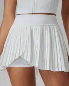 Pleated Hip Slimming Anti-Exposure Skort Tennis Skirt - White