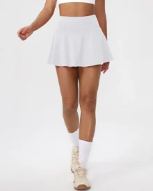 High Waist Quick Dry 2-In-1 Tennis Skort - White