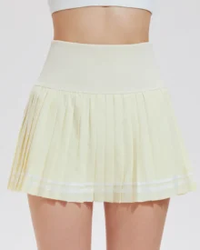 High Waist Slim Pleated Tennis Skirt - Beige