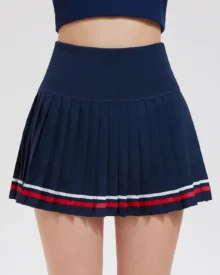 High Waist Slim Pleated Tennis Skirt - Navy