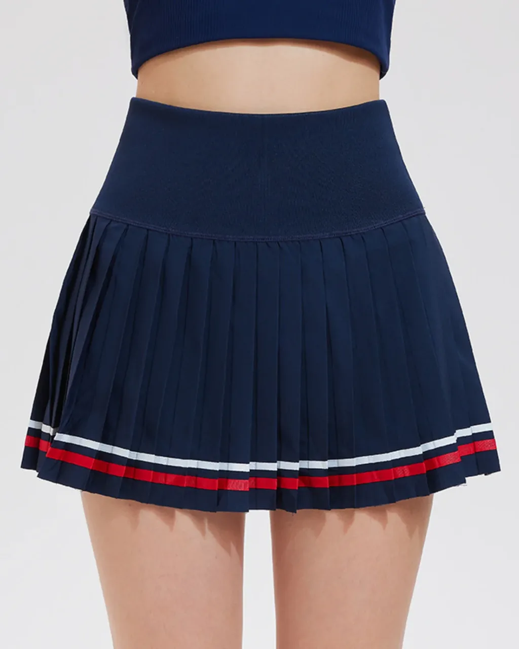 Falda Tenis Ajustada Con Pliegues Y Cintura Alta - azul marino
