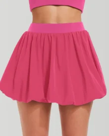 High Waist Pleated A-Line Bubble Tennis Skort - Hot Pink