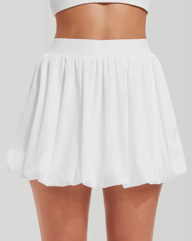 High Waist Pleated A-Line Bubble Tennis Skort - White
