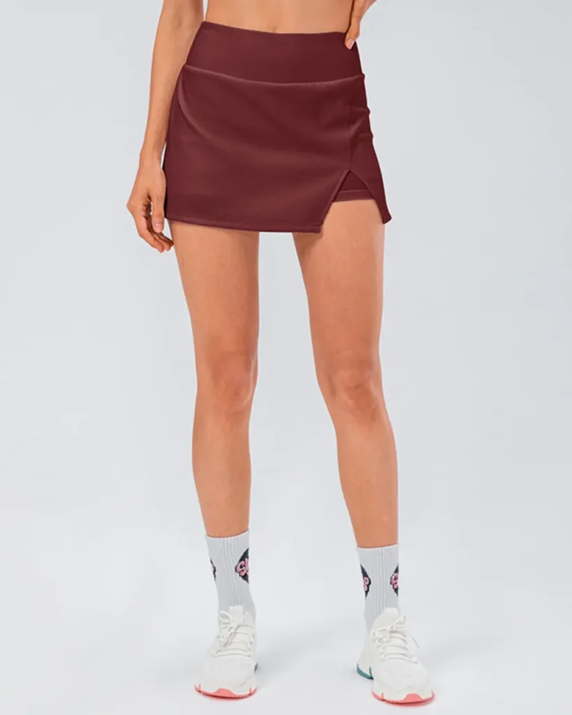 High Waist Stretch Slim Tennis Golf Skort - Burgundy