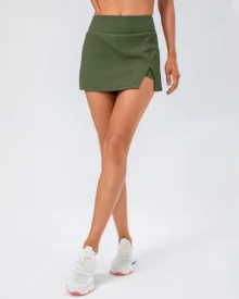 High Waist Stretch Slim Tennis Golf Skort - Olive Green