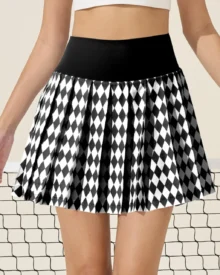 High Waist Pleated Lined Quick Dry Tennis Skort - Black