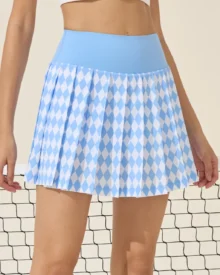 High Waist Pleated Lined Quick Dry Tennis Skort - Light Blue
