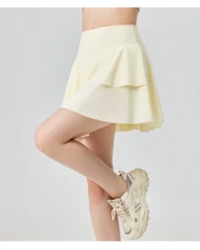 Quick Dry High Waist Pleated Golf Tennis Skort - Cream