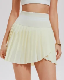 High Waist Slim Pleated Tennis Golf Skort - Cream