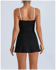 Color Block Yoga Chest Pad Anti-Exposure Tennis Dress - #Black