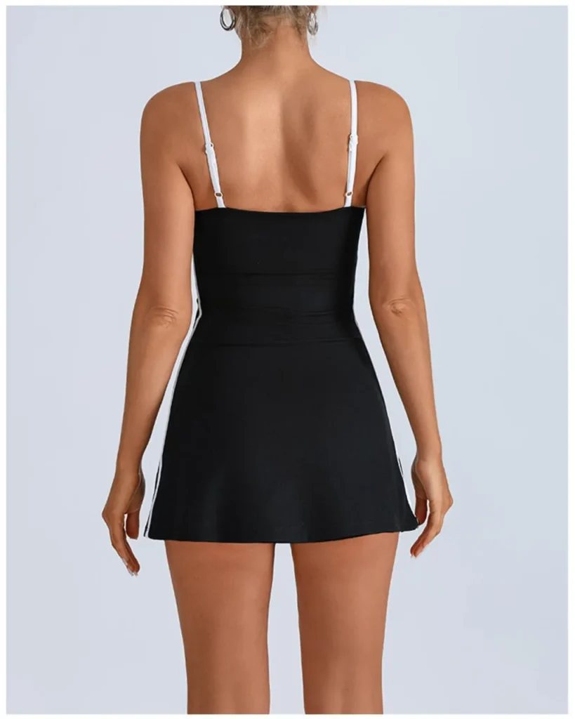 Color Block Yoga Chest Pad Anti-Exposure Tennis Dress - #Black