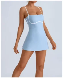 Color Block Yoga Chest Pad Anti-Exposure Tennis Dress - #Blue