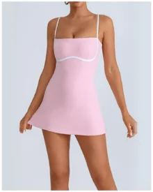 Color Block Yoga Chest Pad Anti-Exposure Tennis Dress - #Pink