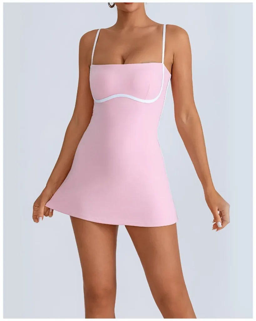 Color Block Yoga Chest Pad Anti-Exposure Tennis Dress - #Pink