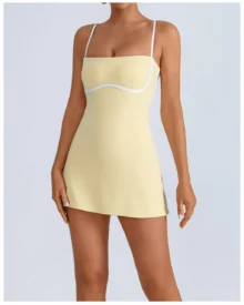 Color Block Yoga Chest Pad Anti-Exposure Tennis Dress - #Yellow