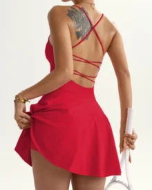 Sleeveless In Yoga Tennis Dress - Red