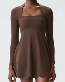 Wave Pattern Plus Size Anti Exposure Yoga One Piece Dress - Dark Taupe