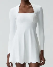 Wave Pattern Plus Size Anti Exposure Yoga One Piece Dress - white