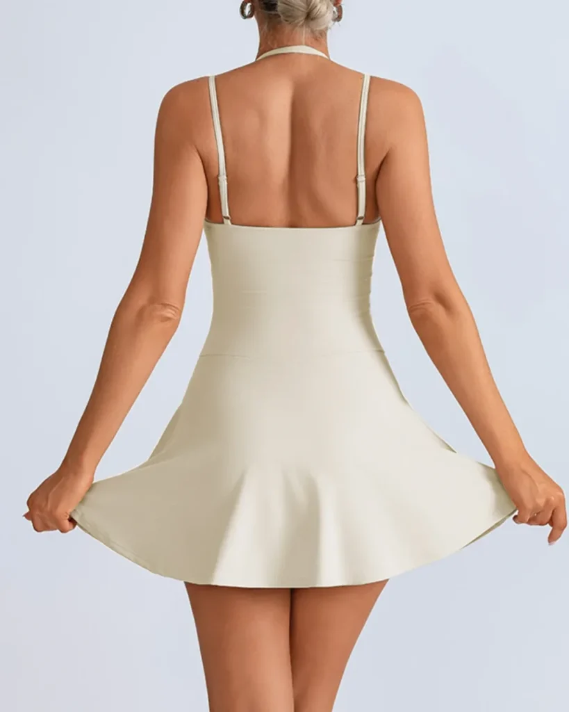 Naked Feel Strap Quick Dry Golf One Piece Tennis Dress - white
