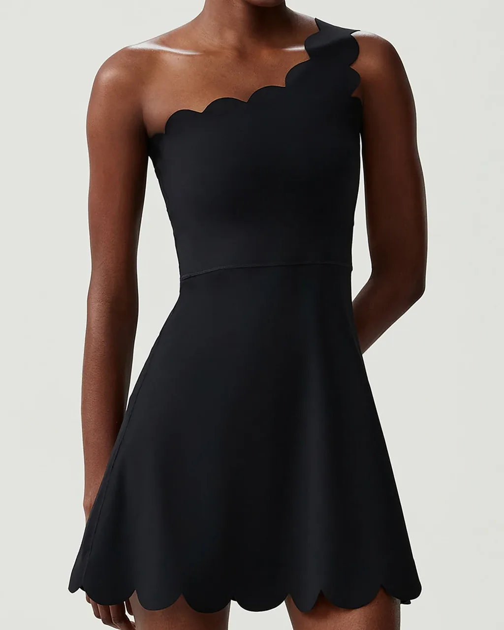 Wave Pattern One Shoulder Waist Shaping Plus Size - Black