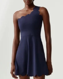 Wave Pattern One Shoulder Waist Shaping Plus Size - Deep Navy Black