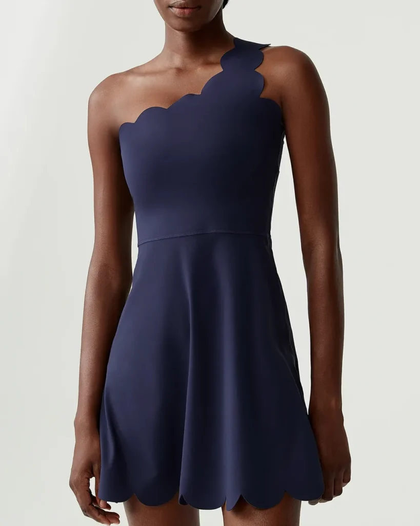 Wave Pattern One Shoulder Waist Shaping Plus Size - Deep Navy Black