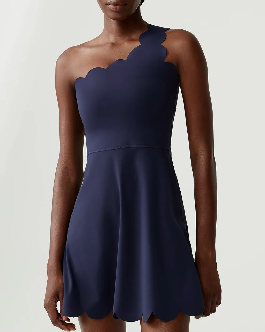 Modelador De Cintura Con Estampado Ondulado Y Hombro Descubierto - Deep azul marino negro
