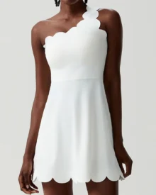 Wave Pattern One Shoulder Waist Shaping Plus Size - white
