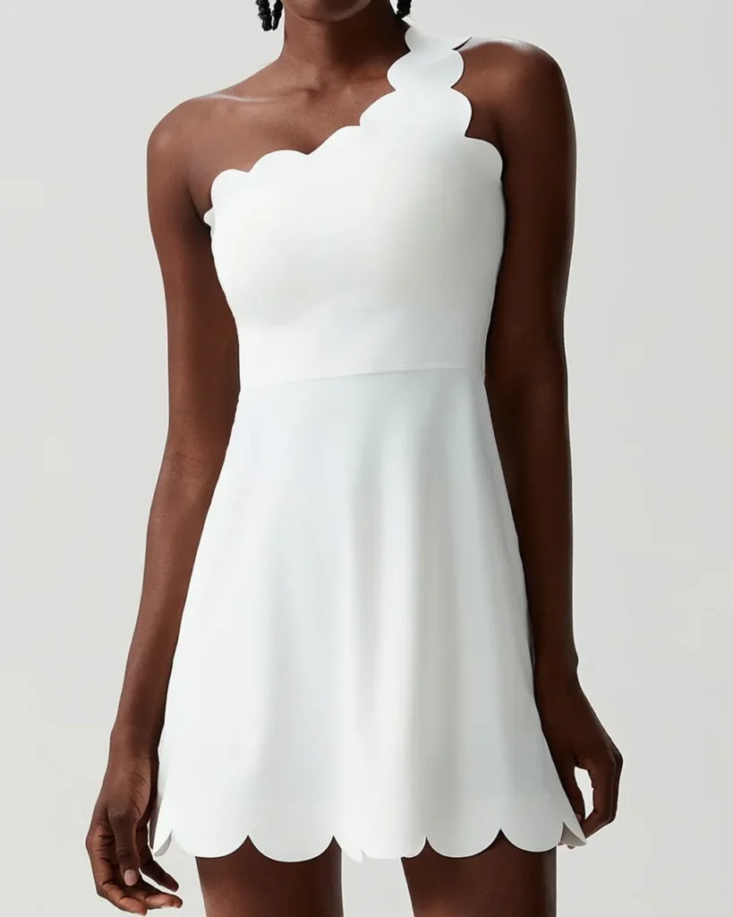 Wave Pattern One Shoulder Waist Shaping Plus Size - white