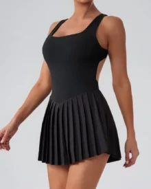 Anti-Exposure Ruched Pockets Tennis Skirt - Navy