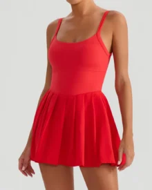 Falda De Tenis Con Bolsillos Fruncidos Y Protección UV - rojo