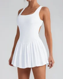 Anti-Exposure Ruched Pockets Tennis Skirt - White