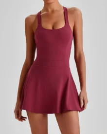 Sleeveless Cami Yoga Breathable Golf Tennis Dress - Burgundy