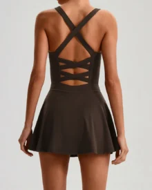 Sleeveless Cami Yoga Breathable Golf Tennis Dress - Charcoal