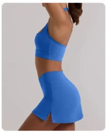Nude High Stretch Short Bra Yoga Tennis Skort - Blue