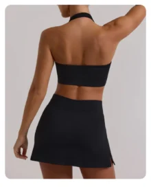 Nude High Stretch Short Bra Yoga Tennis Skort - Navy