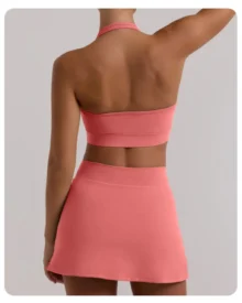 Nude High Stretch Short Bra Yoga Tennis Skort - Rose