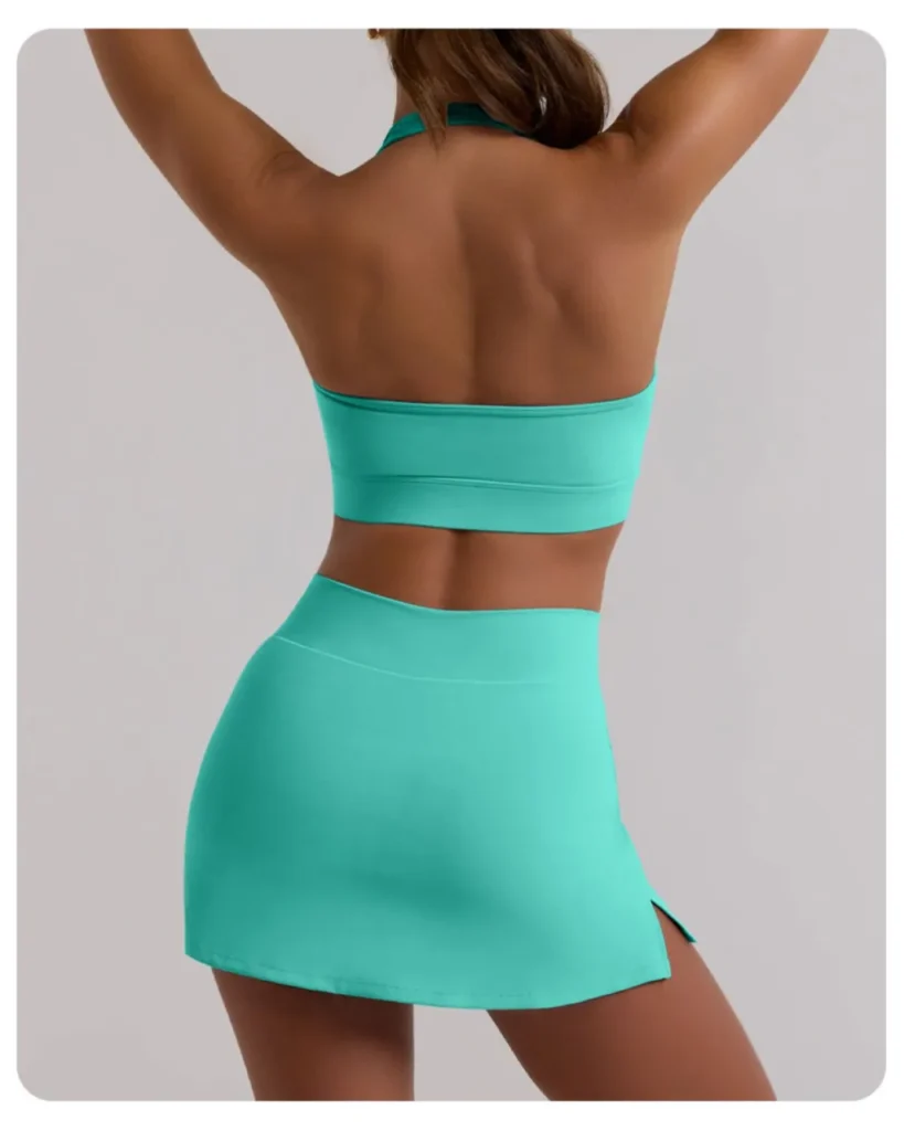 Nude High Stretch Short Bra Yoga Tennis Skort - Sky Blue