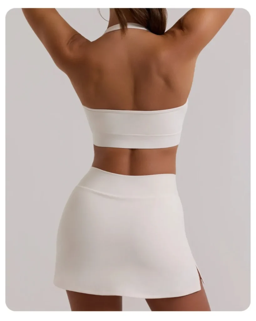 Nude High Stretch Short Bra Yoga Tennis Skort - White