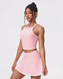 Ribbed Nude Feel Yoga Color Block Backless Slim - Light Pink