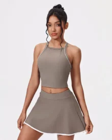 Ribbed Nude Feel Yoga Color Block Backless Slim - Tan