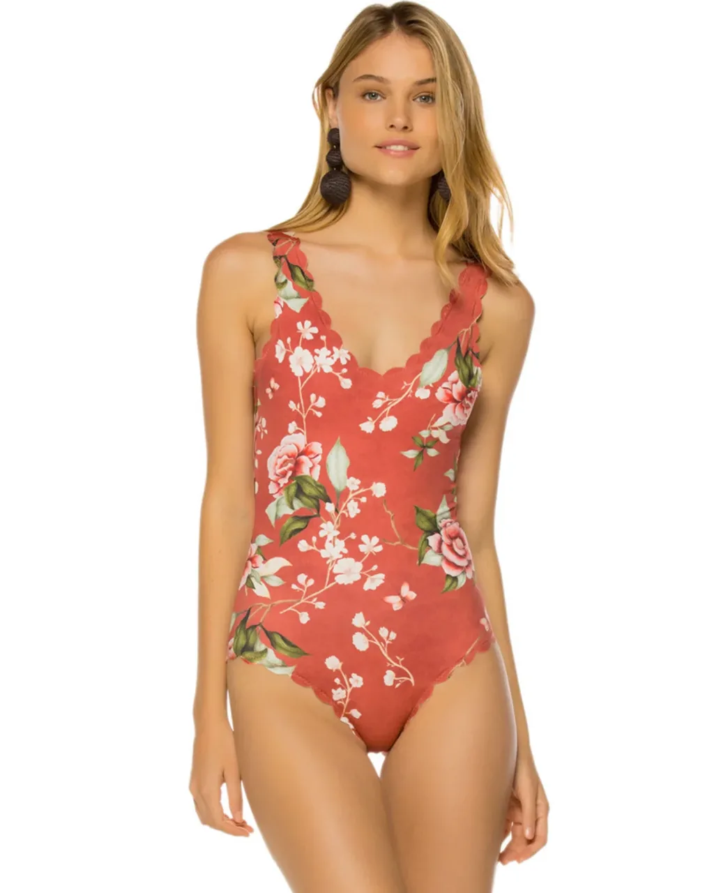 Laser Cut Printed Backless One Piece Swimsuit - Rose
