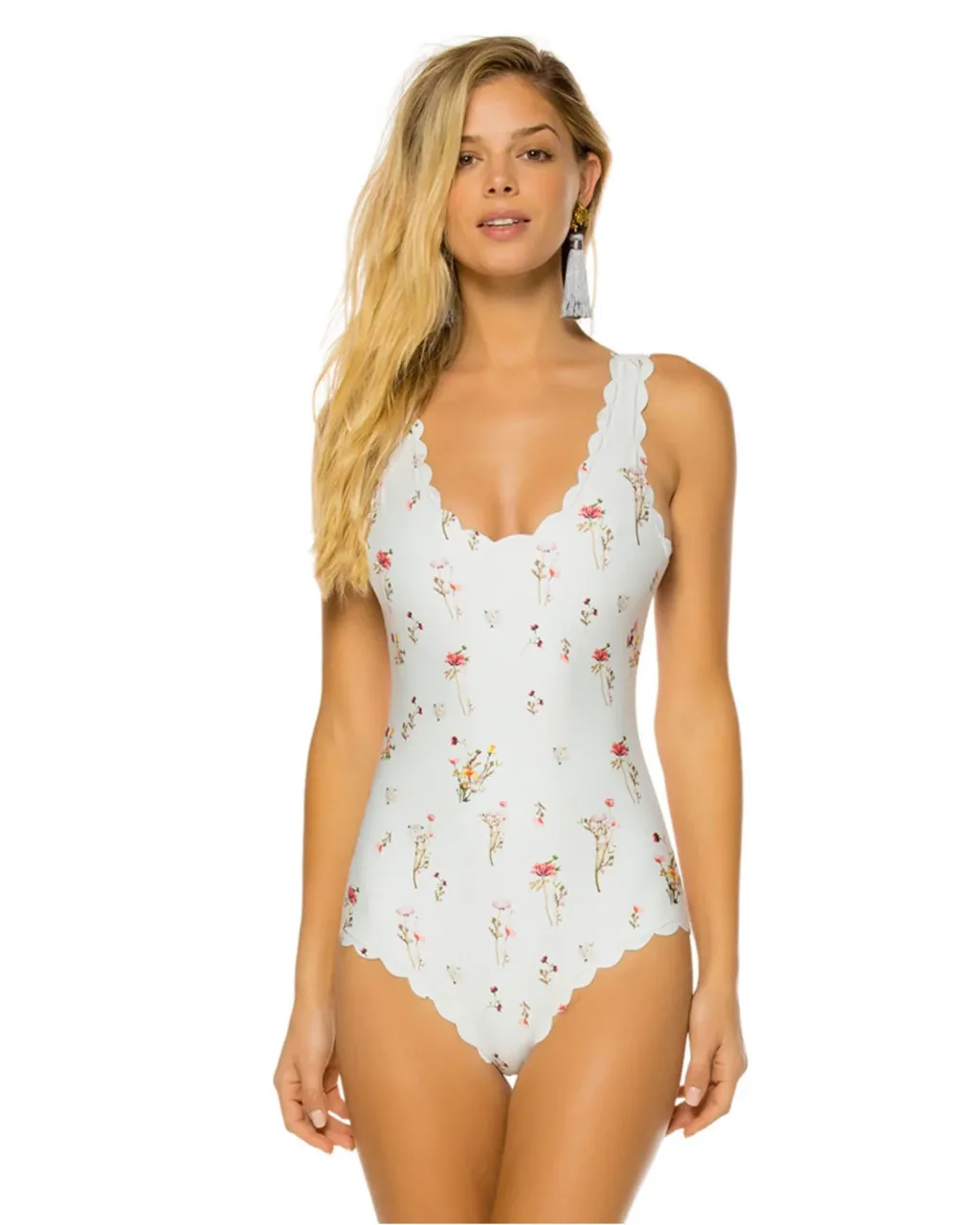 Bañador Una Pieza Sin Espalda Con Corte Láser Y Estampado - blanco