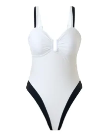 Black White Color Block Backless Bikini - White1153