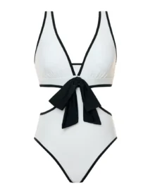 Black White Color Block Backless Bikini - White1158