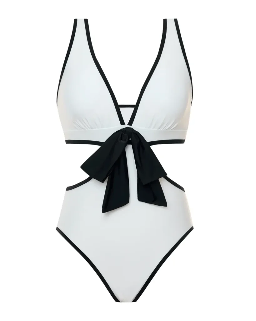 Black White Color Block Backless Bikini - White1158