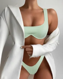 Ribbed Underwire Sexy Bikini Set - Light Green