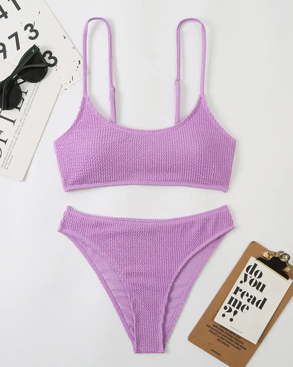 Bikini Dividido De Tela Rugosa - lavanda