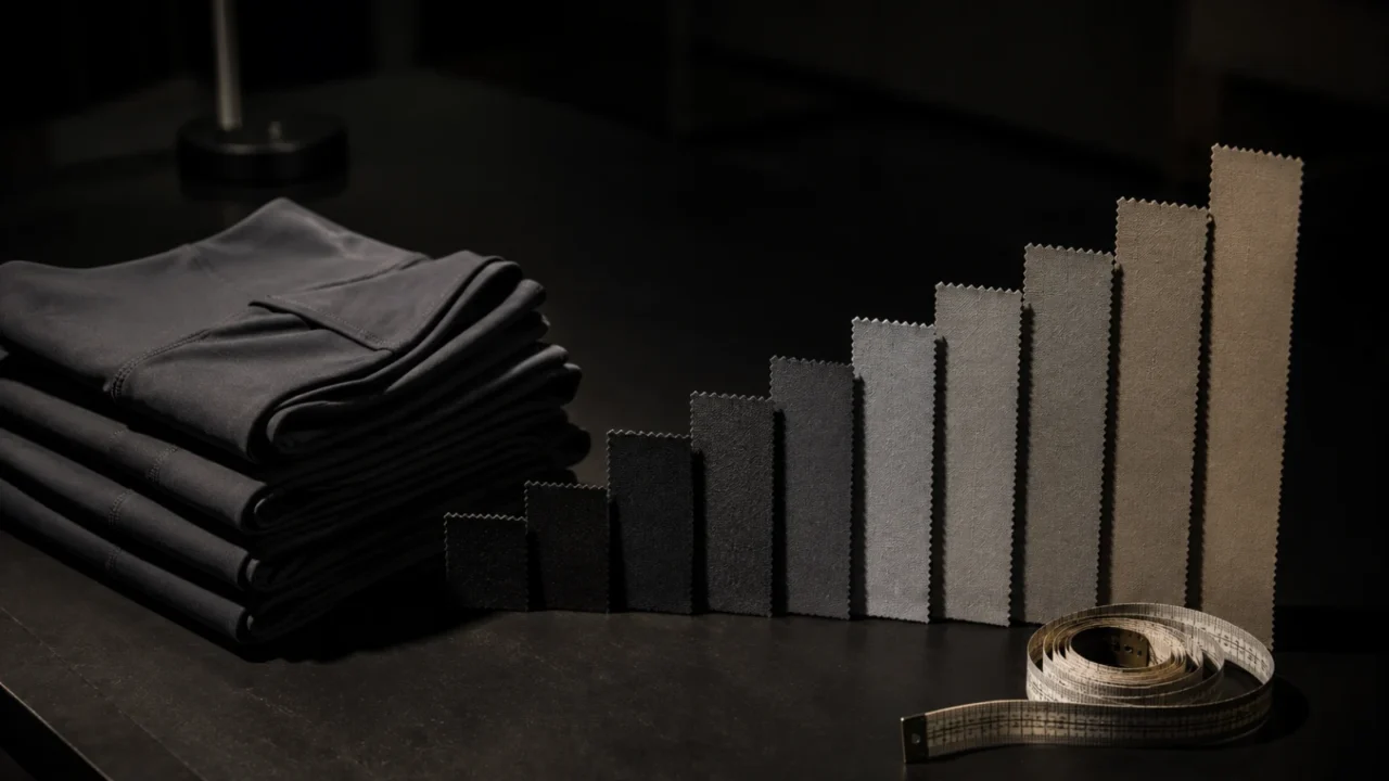 Activewear manufacturing data study with fabric swatches
