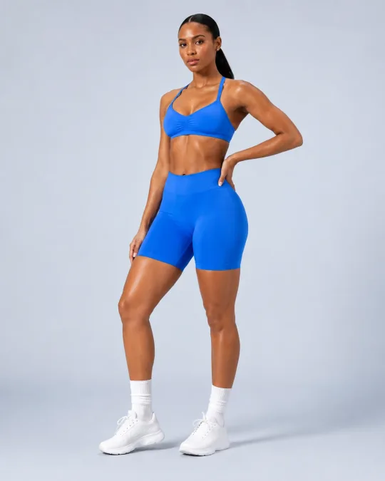 Seamless Strappy Bra & High-Waist Biker Shorts Set in Cobalt Blue - YOUMEGA private label activewear